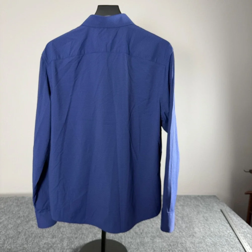 UNTUCKit Langhome Mens Large Blue Striped Performance Stretch Button Down Shirt